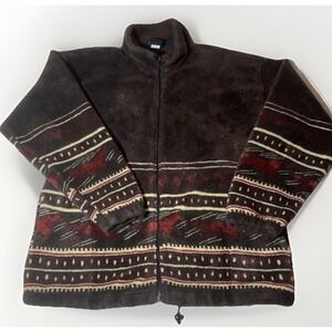 Rare Vintage Mazmania Fleece Zip Up Jacket  X-Large Brown Western Wild Horses